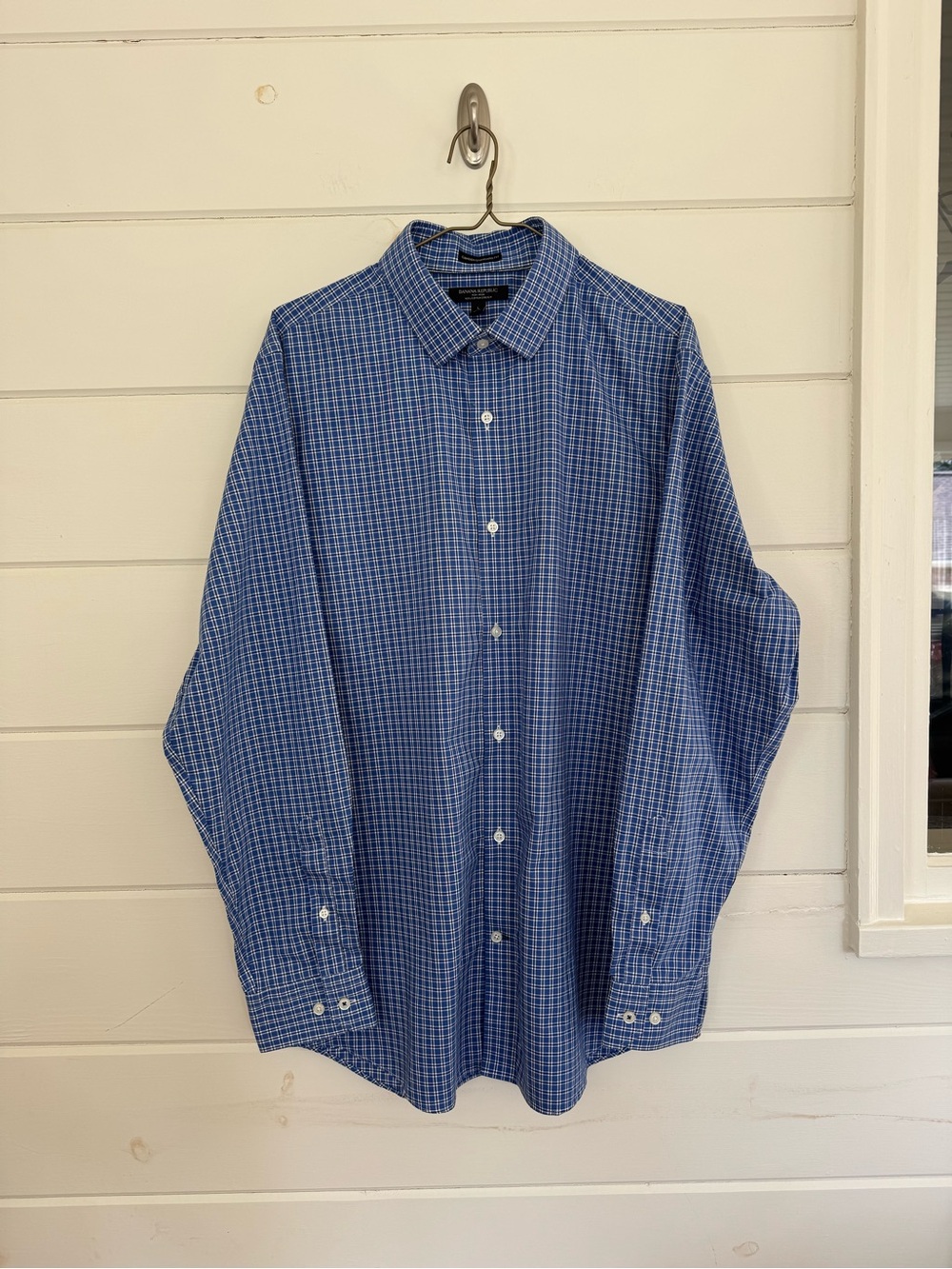 Banana Republic Camden Standard Fit Blue Plaid Non-Iron Shirt L 16-16.5